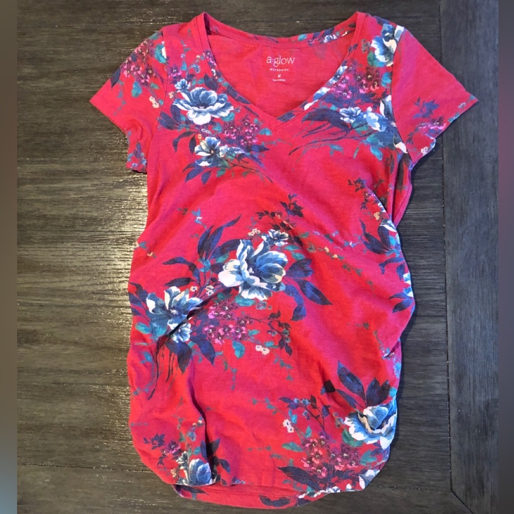 Floral Maternity Short-Sleeved Top ~ Pink, Blue, & White
